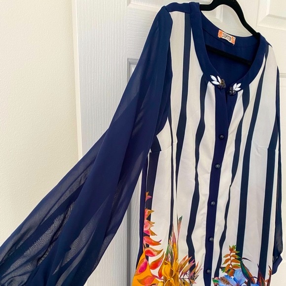 Floral Pattern Stripe Adornment Bottom Down Dress - Picture 8 of 17